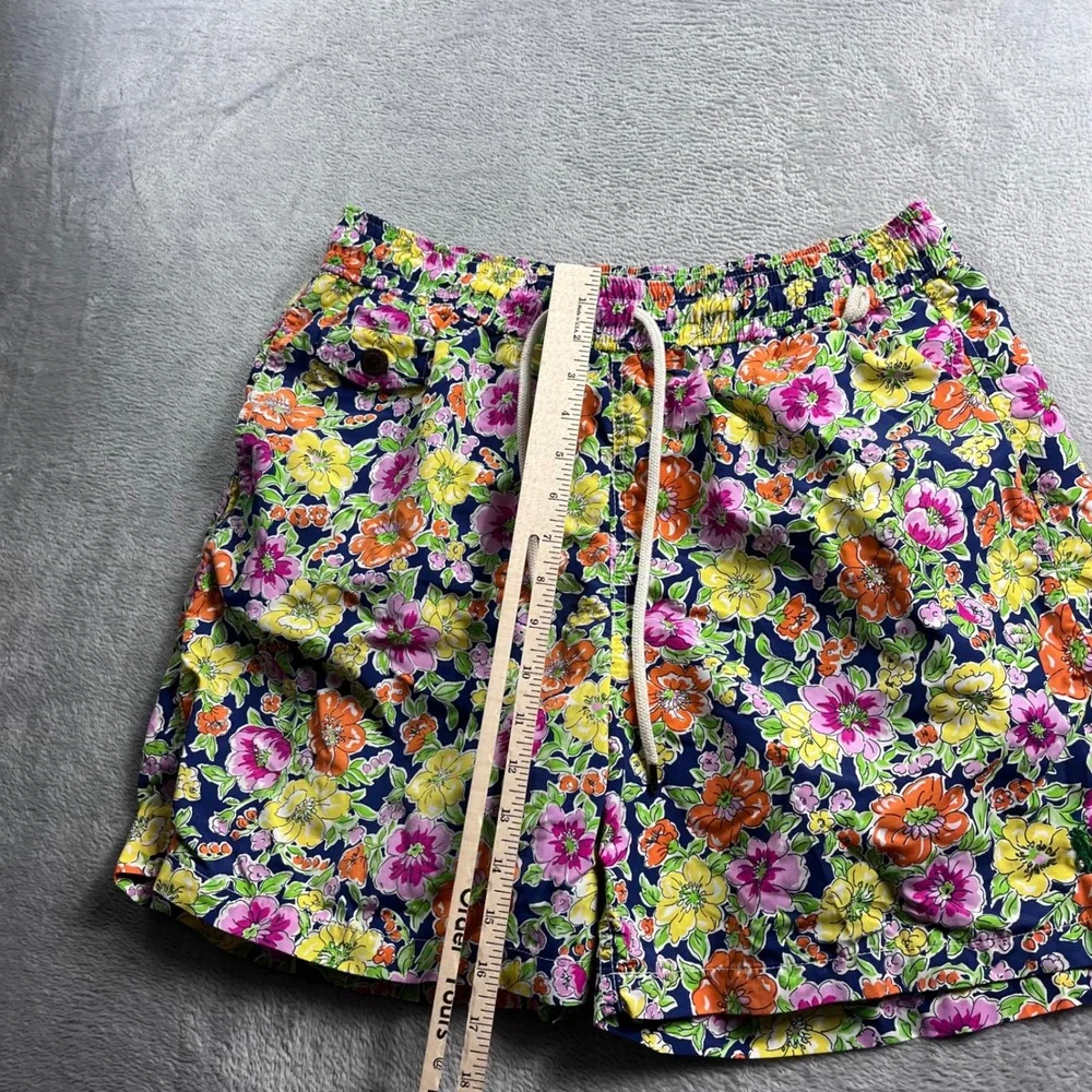 Polo Ralph Lauren Floral Swim Trunks Mens Large Navy Blue Pink Orange 6in Inseam